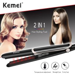 Irons Kemei Hair Straightener Curling Iron Ceramic Heating Plate Hair Straightener For Hair Styling Electrical Room For Hair Salon