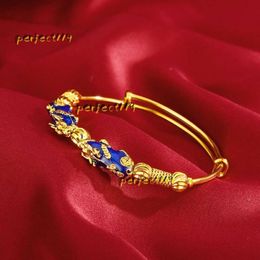 Bangle Bangle Dripping Blue Brave Troops Adjust Women Bracelet Fashion Yellow Gold Filled Classic Female Jewellery Gift Bangle 2024 Luxury Bracelet Jewellery Gift