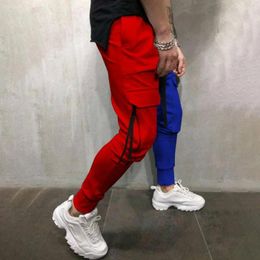 Men's Pants Casual Sports Trousers Color Blocked Stylish Cargo With Drawstring Waist Multiple Pockets For Daily