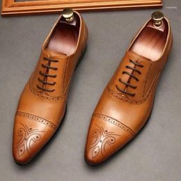 Dress Shoes British Style Pointy Business Men's Carved Casual Leather Spring Summer Formal Wedding