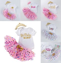 INS Baby Tutu Dot Skirt With Bow Romper Crown Headband 3pcsset Girls Birthday Pography Dress Kids Halloween Princess Party3151813