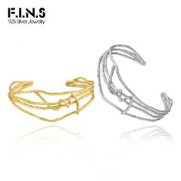 F.I.N.S Geometric Winding Lines S925 Sterling Silver Bracelet Multi-Layer Open Cuff Bangles for Women Men Wrist Fine Jewellery 240313