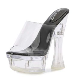 Dress Shoes 2022 New PVC Clear Slippers Women Open Toe High Heels 14CM Jelly Sandals Summer Transparent Platform Perspex Sexy Female H240325