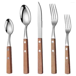 Flatware Sets Steak Stainless Steel Cutlery Wood Serving Utensils For Parties Buffet