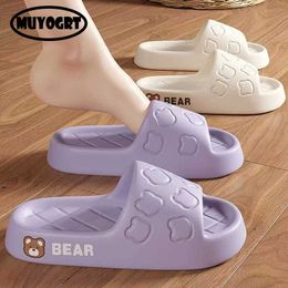 Slippers Womens Cute Cartoon Printed Bear Foot Massage Non-Slip Sole Bat Couple Indoor Slide 2024 Summer Beach Sandals H240325