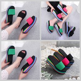 Slippers women's one-sided flip flops herringbone style, summer rainbow thick sole sandals,high heels, internet outerwear casual beach wear GAI flip-flop NEW 36-41