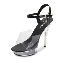 Dress Shoes Crystal Sandals Fashion Womens 13CM Thin Heel Transparent Sexy Wild Catwalk High Heels Model Performance Nightclub2A7B H240321