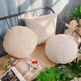 Pillow Cotton And Linen Crochet Cover Handmade Woven Case 40 40cm Decorative Pillows For Sofa Square Circular