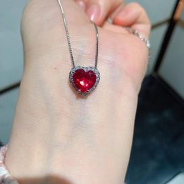 Necklace Earrings Set Ne'wJewelry Heart Shaped Pendant Ring Imitation Red Treasure Main Stone 9