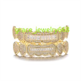 New Design Custom Gold Platedf Grillz Teeth Diamond Zircon Grillz Open Face Gold Teeth Grillz For Teeth Body jewelry