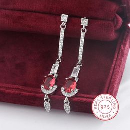 Stud Earrings 2024 Baguette Oval Ruby Full Diamond Long Tassel For Women Zircon S925 Sterling Silver Valentine Gift Jewellery