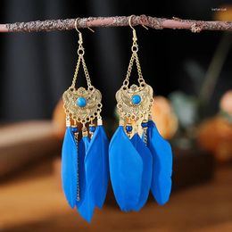 Dangle Earrings Fashion Bohemian Colourful Feather For Women Lady Ethnic Style Long Geometric Earring Female Jewellery Accessories Gift