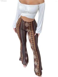 Women's Pants 2024 Frauen Boho Flare Ethnic Tribal Print Bell Bottom Yoga Palazzo Hose