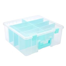 BTSKY Clear Plastic Dividing 8 Deep Compartments Adjustable Bin with Lid Portable Craft Storage Container Multipurpose Sewing Box Art Supply Organizer,