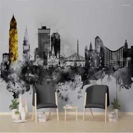 Wallpapers Customize Nordic Simple Abstract Ink Art City Building Wall Custom Large Mural Green Wallpaper Papel De Parede 3d Para Sala