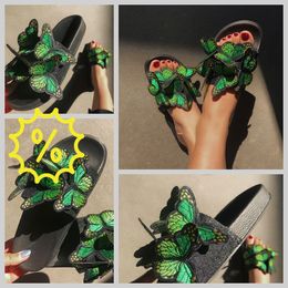 Women Summer Craft Embroidered Three Dimensional Butterfly Slippers GAI sandals fashion heel 2024 embroid Retro easy matching Extremely Slim Unique Design