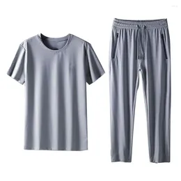 Men's Tracksuits Men Tops Pants Set Casual Sport Outfit With O-neck T-shirt Elastic Drawstring Waist Sweatpants Oversized Tracksuit