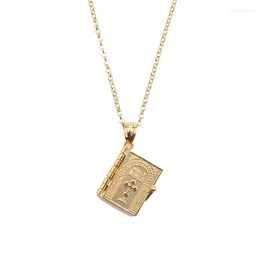 Chains Jesus Book Necklace Gold Colour Religion Openable Holy Bible Pendant Women Men Long Choker Chain Colar Gift