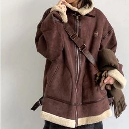 Men's Jackets Winter Vintage Suede Fleece Stand Up Collar Jacket For Men Women Korean Streetwear High Quality Couple Coat Harajuku Thick