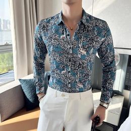 Men's Casual Shirts 2024 Polo Collar Non Iron Slim Fit Long Sleeved Shirt Spring/Summer Trend Digital Printing