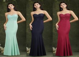 Slim Designer Mint Green Bridesmaid Dresses Burgundy Dark Navy Sheer Neck Mermaid Maid of Honour Gowns Evening Prom Dress CPS1899326924862