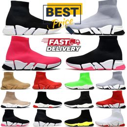 Designer Sock Shoes Graffiti White Black Red Beige Pink Clear Sole Lace-up Neon Yellow Socks Speed Runner Trainers Flat Patform Slip on Sneaker for Men Women