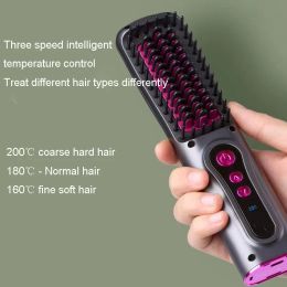 Irons Portable Hair Straightener Hot Comb Antiscalding Ceramic Hair Curler USB Charge Electric Straightening Comb Curling Hairbrush