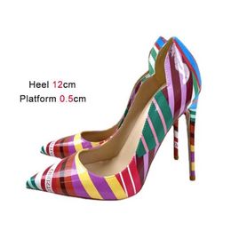 Dress Shoes Size 43 Colourful Striped Women High Heels 12CM Club Pointed Toe Single Summer New Arrivals Fashion Wedding Banquet PumpsUV4L H240321