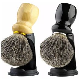 Brush 2PCS Shaving Brush Holder Set, Pure Badger Hair Shave Brush Wood Handle Resin Stand 2in1 Traditional Shaving Kit for Men