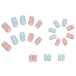 False Nails Fresh Light Blue Heart Fake Thin Full Cover Resin Nail Patches For Professional Salon Daily Use