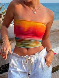 Women's Tanks Women Floral Print Off Shoulder Crop Top With Ruffled Hem And Adjustable Straps For Summer Beachwear Chic Basics Versatility