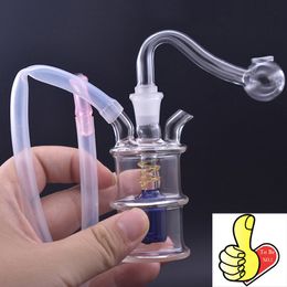 Colourful Small HOOKAH 10mm female Spiral style Double joint water glass dab rig bong pipe with oil burner bowl and silicone straw hose for smoking