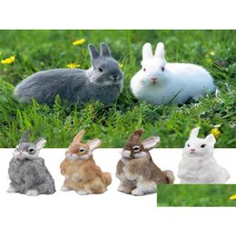 Garden Sets Cute Animal Easter Bunny Simation Furry Squatting Lifelike Rabbit Christmas Birthday Gifts Home Ornaments Decoration Dro Dhve3