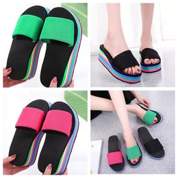 Slippers women's one-sided flip flops herringbone style, summer rainbow thick sole sandals high heels t outerwear casual beach wear GAI flip-flop outwear bigsize36-41