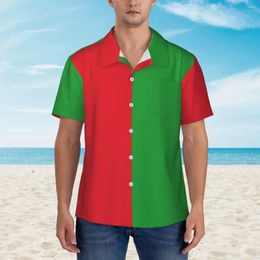 Men's Casual Shirts Two Tone Design Beach Shirt Men Red And Green Hawaiian Short Sleeve Printed Trendy Oversize Blouses Gift