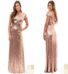 Rose Gold Plus Size Long Bridesmaid Dresses with Short Sleeve Ruffles Open Back 2019 Wedding Guest Evening Gowns Maid of Honour For7233653