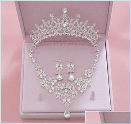 Headpieces Bling Set Crowns Necklace Earrings Alloy Crystal Sequined Bridal Jewellery Accessories Wedding Tiaras Headpieces Suit Dro7330553