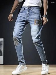 Men's Jeans Trousers With Pockets Male Cowboy Pants Patch Cropped For Men Spliced Buggy Kpop Original Washed Spring Autumn Y2k Vintage