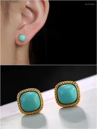 Stud Earrings 24k Gold Filled Square Turquoise Gemstones Vintage For Women Classical Jewelry Trendy Accessories Concise Brincos