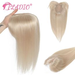 Toppers PLADIO 8" 10" 12" 14" Centre Part Human Hair Piece With Bangs Clip In Topper Hair Extension 100% Human Hair Topper for Women