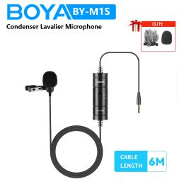 Microphones BOYA BYM1S 3.5mm TRRS 6m Condenser Lavalier Lapel Microphone for PC Mobile iPhone Android Live Streaming Recording Microphone