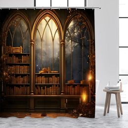Shower Curtains Vintage Library Curtain Old Bookshelf Books Candles Attic Magic Broom Polyester Print Home Bathroom Decor With Hooks