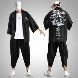 Men's Tracksuits Mens Leisure Relaxed Antique Digital Printing Kimono Cassock Cardigan Shirt Pants Suit Print Half Sleeve 2 Pieces