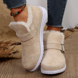 Boots 2023 New Keep Warm Winter Shoes for Women Flat Heels Thick Plush Woman Snow Boots Metal Non Slip Cotton Shoes Plus Size