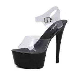 Dress Shoes 2022 Hot! Women Summer Sandals Platform Fashion Shows Sexy Transparent Crystal Slipper High Heel 15cm Plus-size 44 H240321UZNYQVI0