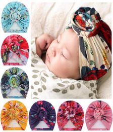Printed Newborn Hat Toddler Boy Beanie Cap Baby Girl Turban Bonnet Infant Headwraps Baby Shower Props 9 Designs DW63839408398