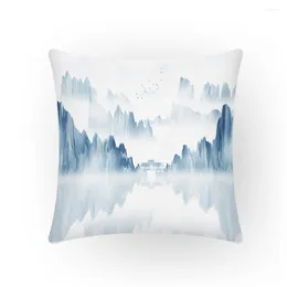 Pillow 45x45 Home Decor Cover Ink Painting Creative Pillowcase Landscape Print Cloud Nordic Vintage Chinese Style Sofa E2187G