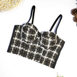 Women's Tanks 2024 Houndstooth Plaid Vest Corset Women Woollen Elegant Push-up Bra Strap Bustier Short Tops Crop Top Spring Summer 42923