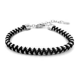 Runda Men's Bracelet Stainless Steel Beads m with Black Braided Rope Adjustable Size 22cm Handmade Fashion Bead Bracelet 240313