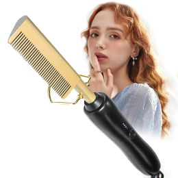 Irons Heating Comb Straightener Temp Adjustable Electric Flat Iron Hair Straightening Brush Smoothing Hot Iron Comb for Men and Women